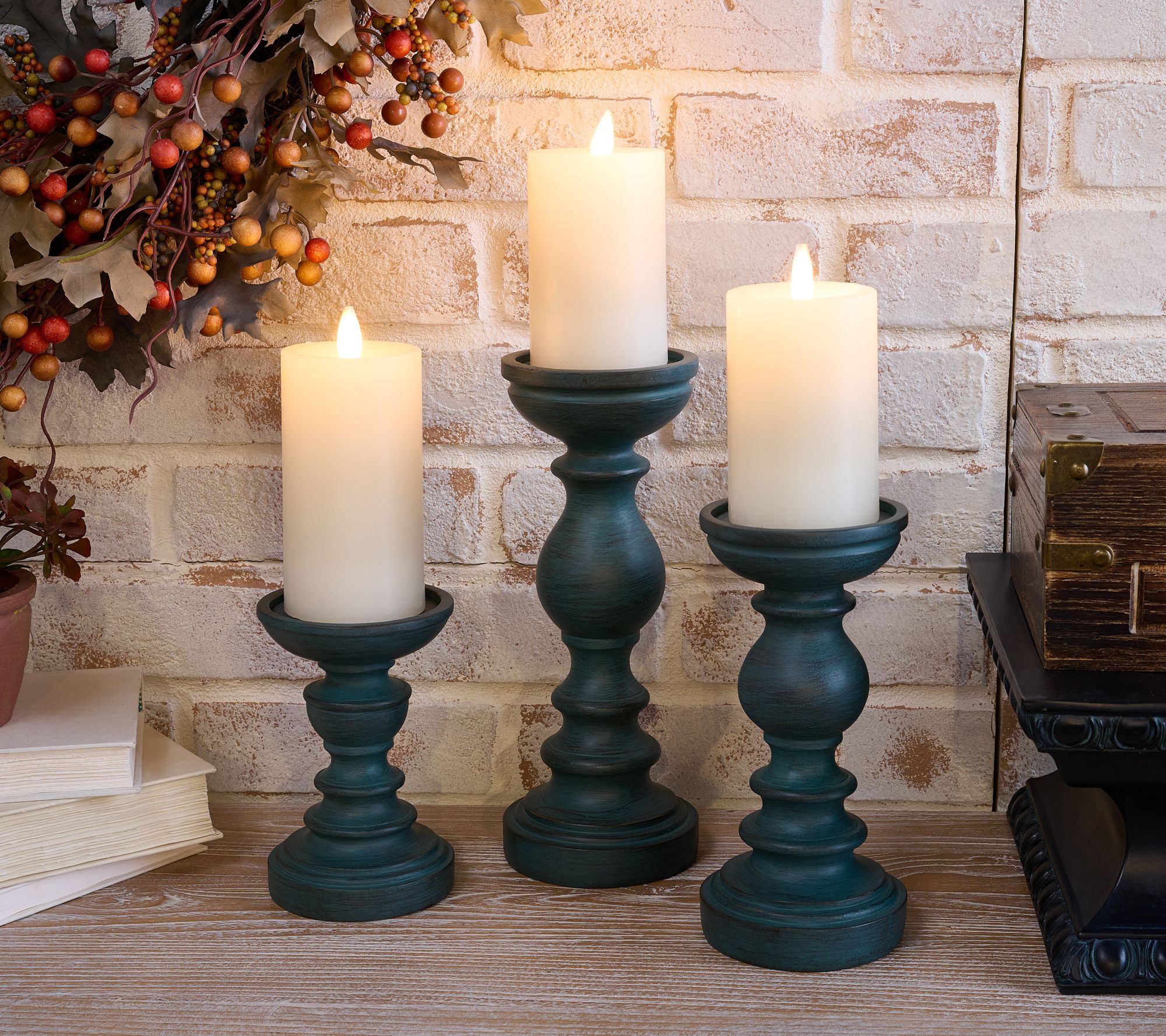 Set of 3 Wood-like Pedestal Candle Holders by Valerie