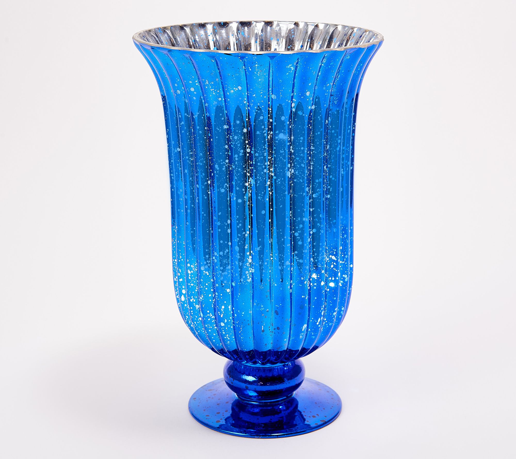113/4" H Illuminated Fluted Mercury Glass Hurricane by Valerie