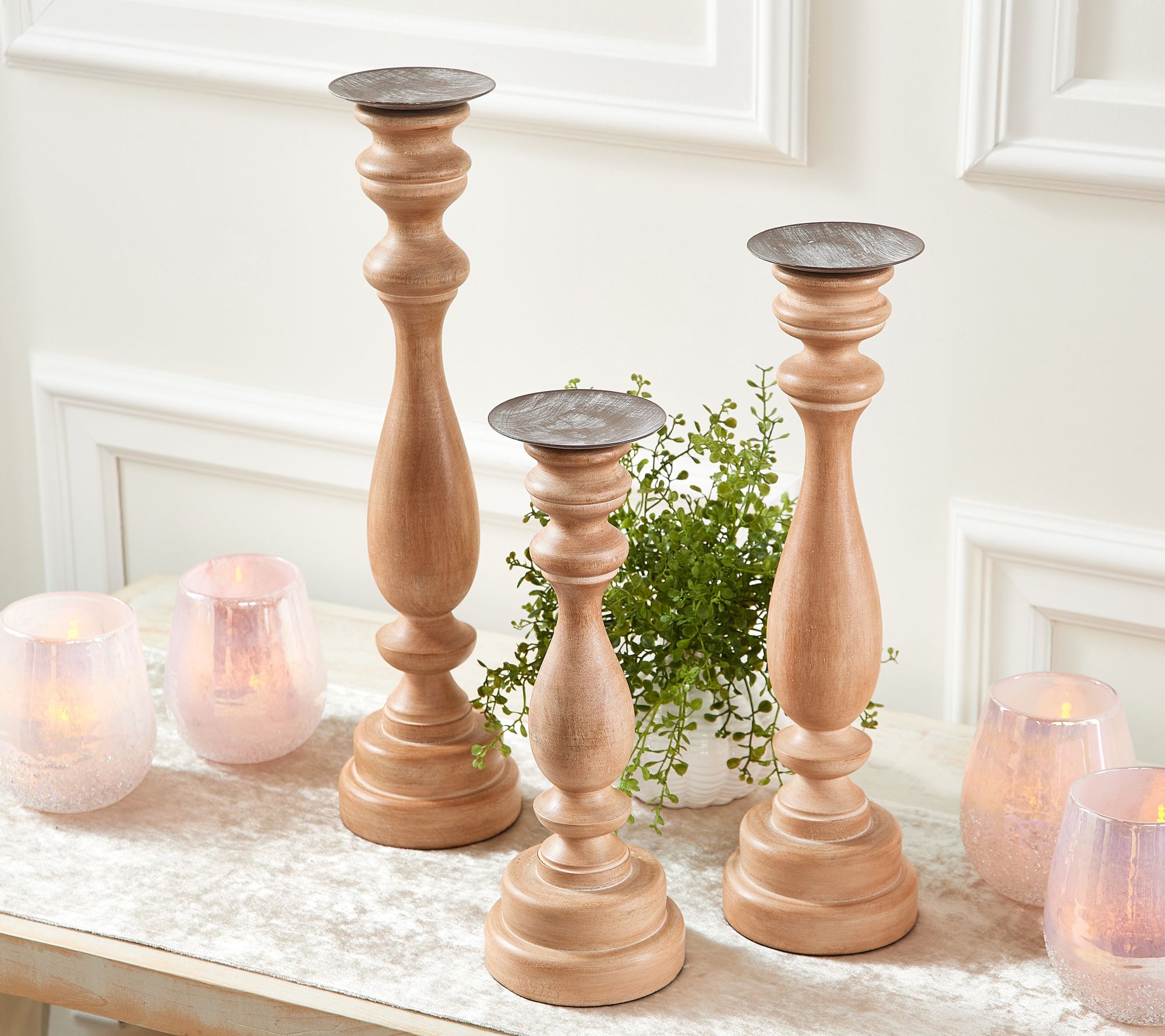 Home Reflections Set of 3 Mango Wood Candle Holders