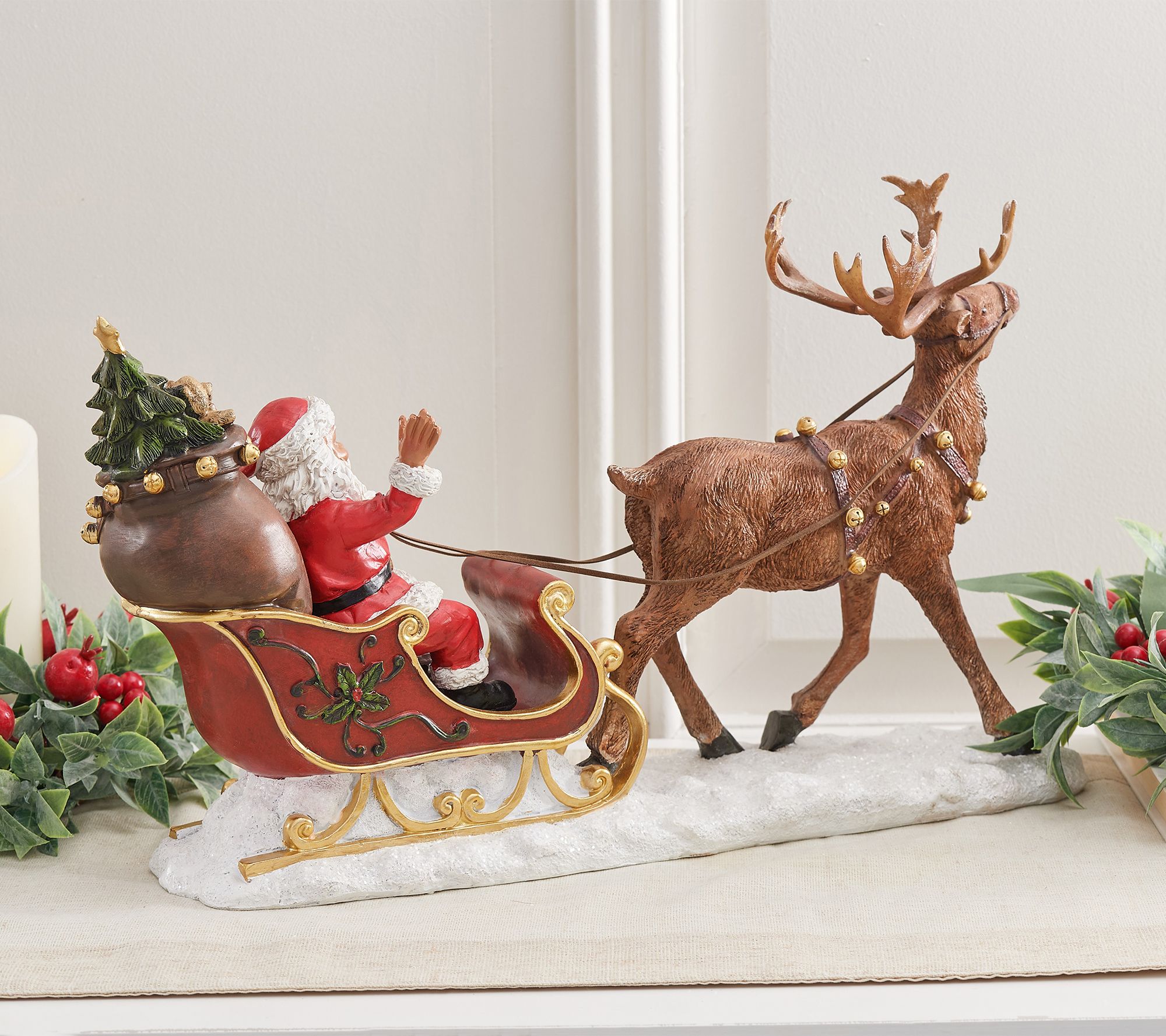 "As Is" Santa on Sleigh with Reindeer by Valerie