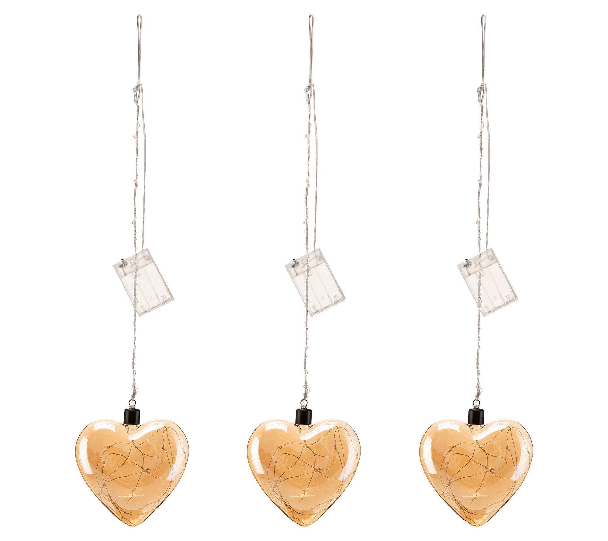 Glitzhome Christmas LED Lighted Glass Hanging W all Decor S/3