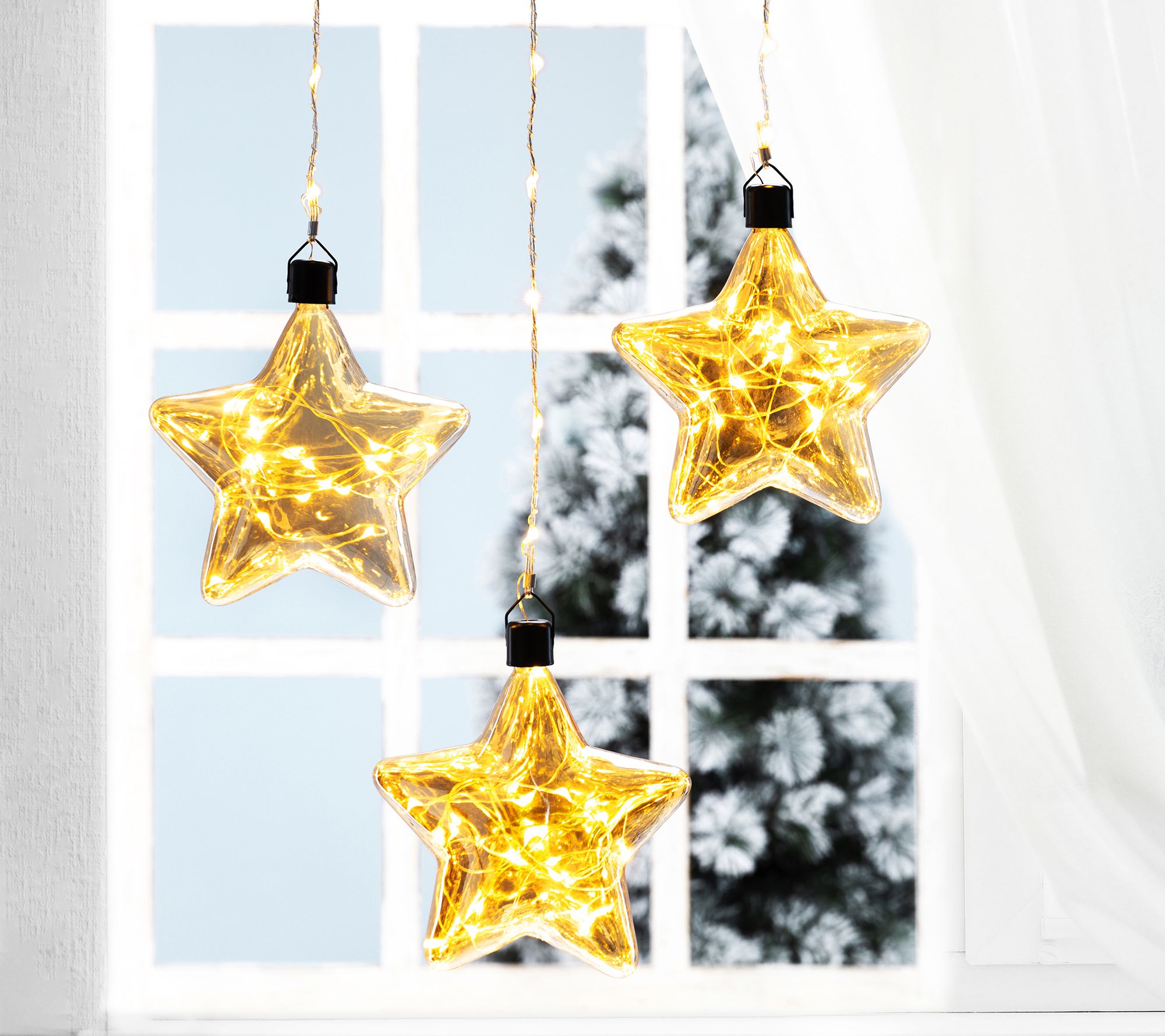 Glitzhome Christmas LED Lighted Glass Hanging W all Decor S/3