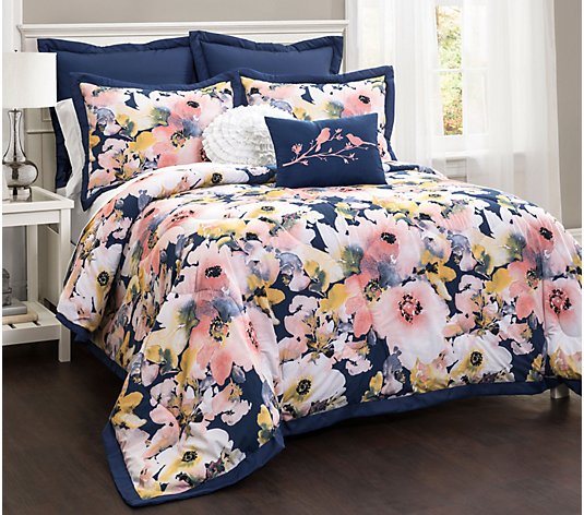 Floral Watercolor 7-Piece FL/QN Comforter Set by Lush Decor