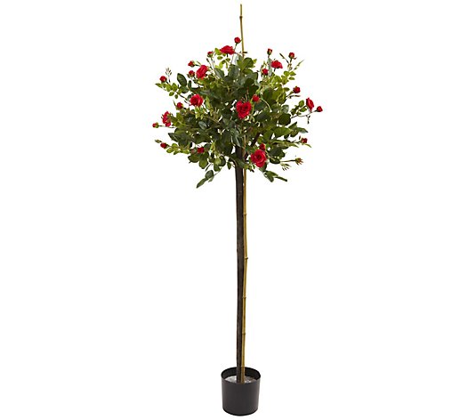 4' Rose Topiary Silk Tree by Nearly Natural
