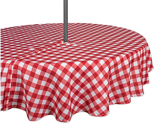 Design Imports Check Outdoor Tablecloth w/ Zipper 60" Round