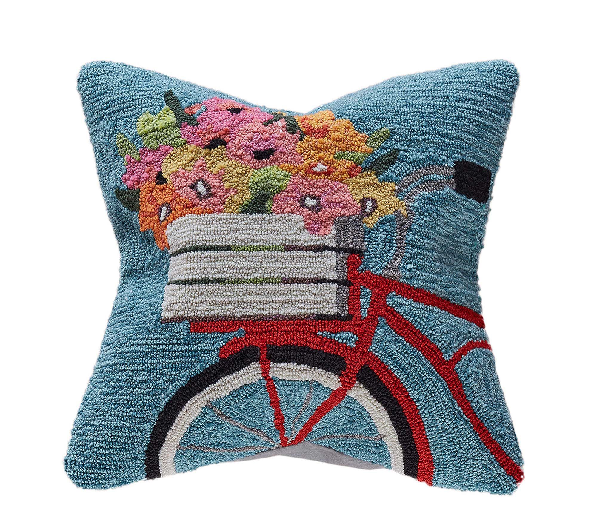 Liora Manne Frontporch Bike Ride In/Out PillowBlue 18" x 18"