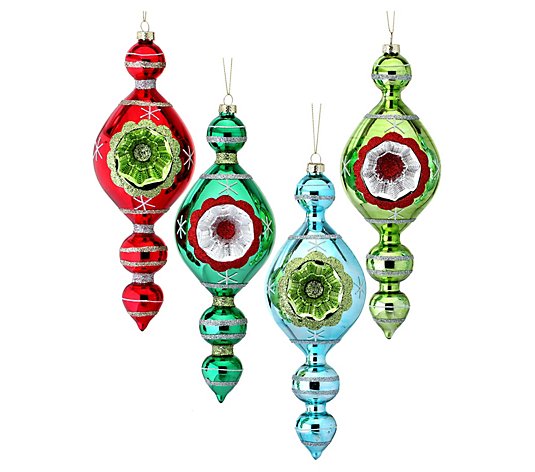 Glitter/Shiny Glass Finial Ornament Set of 4 byValerie