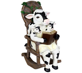 12 Inch Solar Cow Reading Story in Rocking Chair by Exhart - H372638