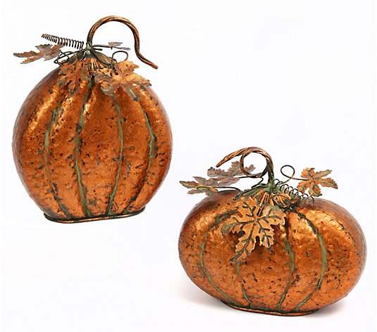 Set of 2 Metal Harvest Tabletop Pumpkins by Gerson Co.