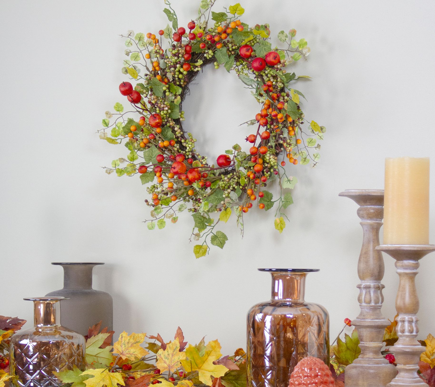 Northlight Apples and Berries Fall Harvest Wreath - 22" - QVC.com