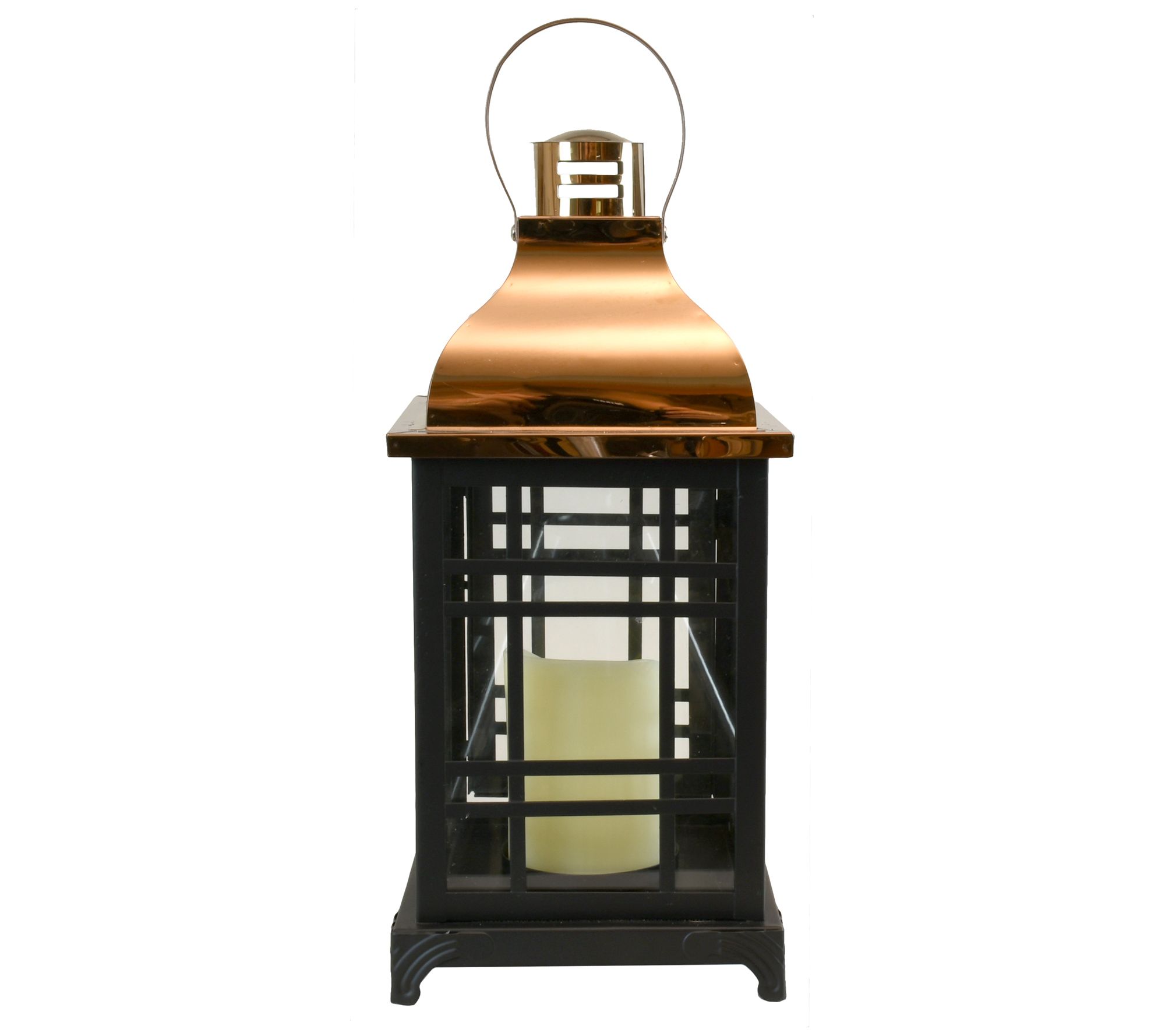LumaBase Metal Lantern with Moving Flame LED Candle