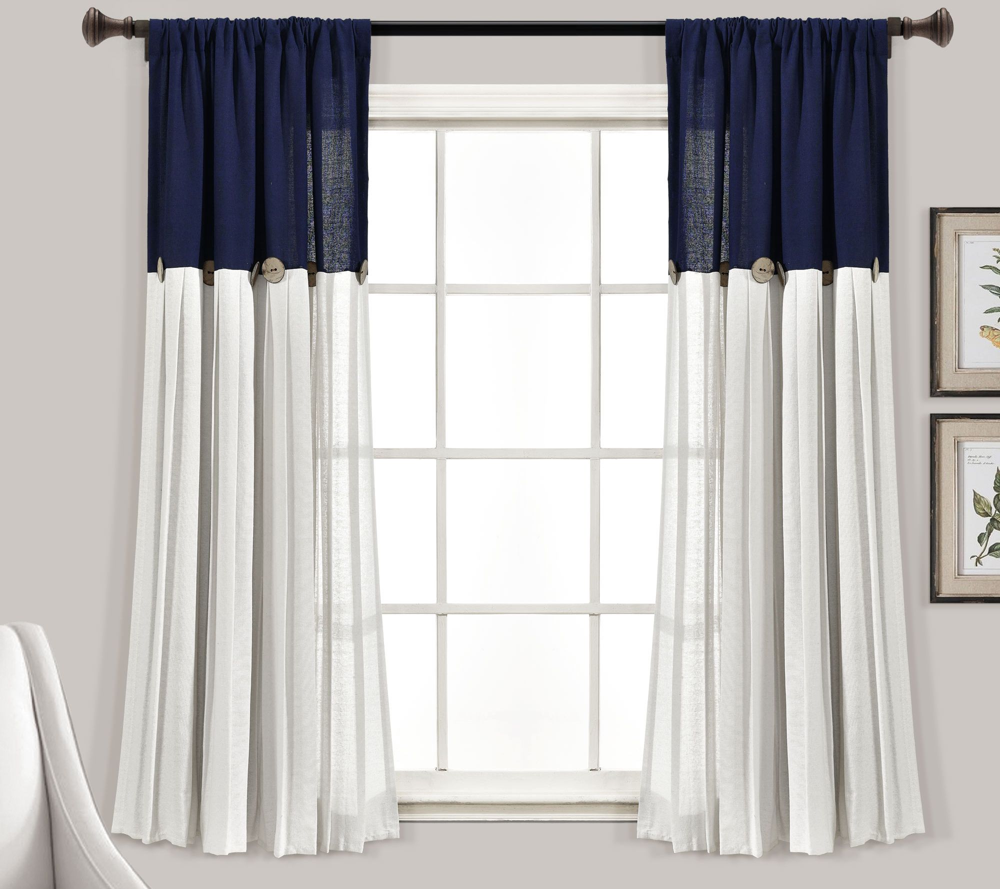 Linen Button 40"x63" Single Window Panel by Lus h Decor