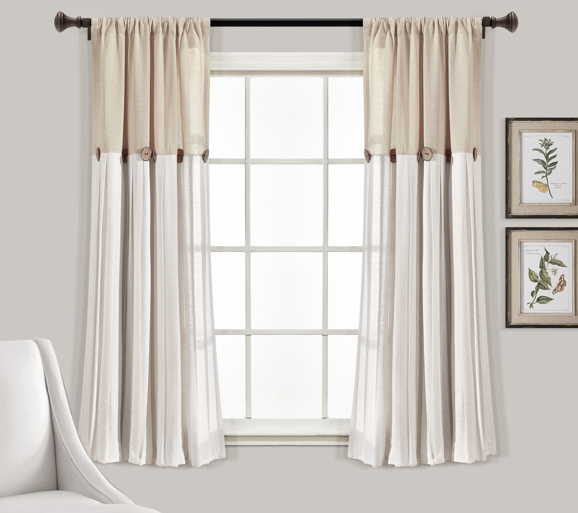 Linen Button 40"x63" Single Window Panel by Lush Decor