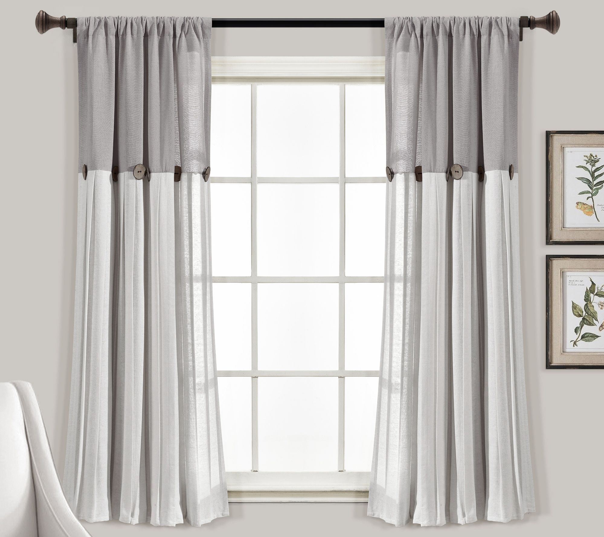 Linen Button 40"x63" Single Window Panel by Lush Decor