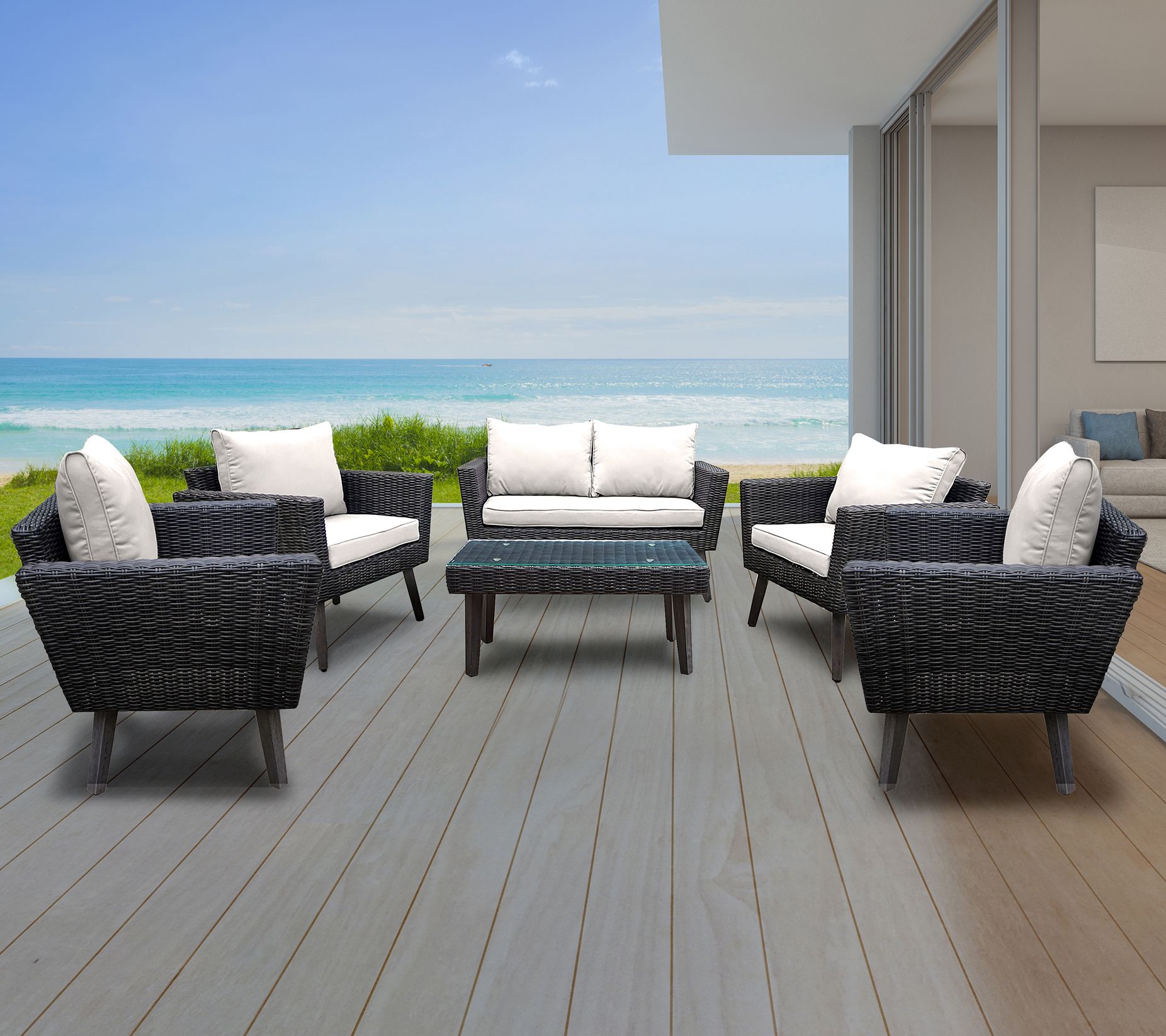 Dukap 6 Piece Wicker Patio Sofa Seating Set w/Cushions Kotka