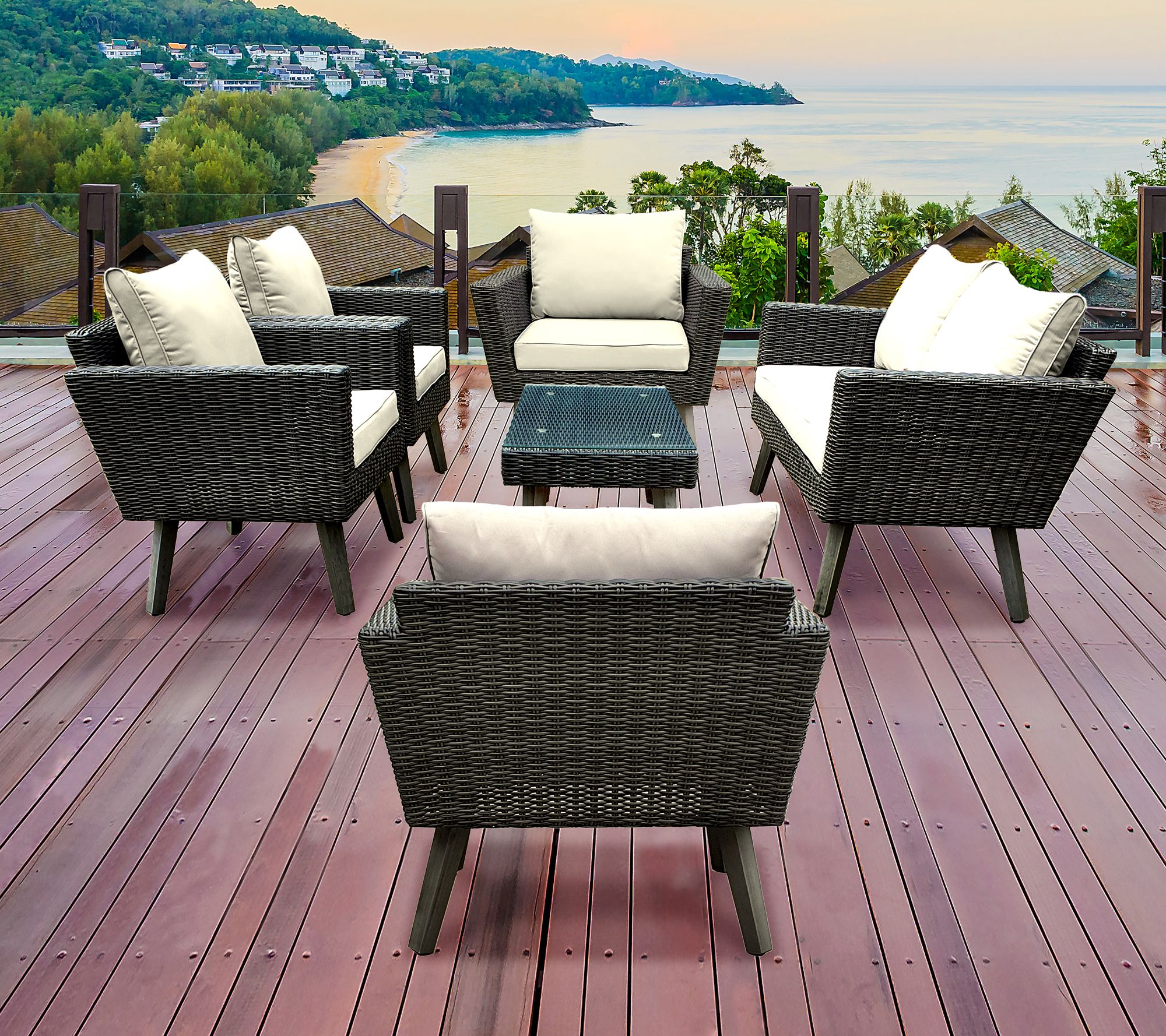 Dukap 6 Piece Wicker Patio Sofa Seating Set w/Cushions Kotka