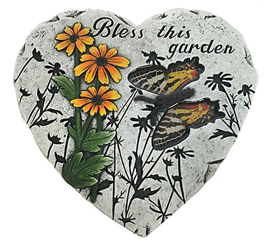 SWI 8" Cement Bless This Garden Heart Shaped Stepping Stone