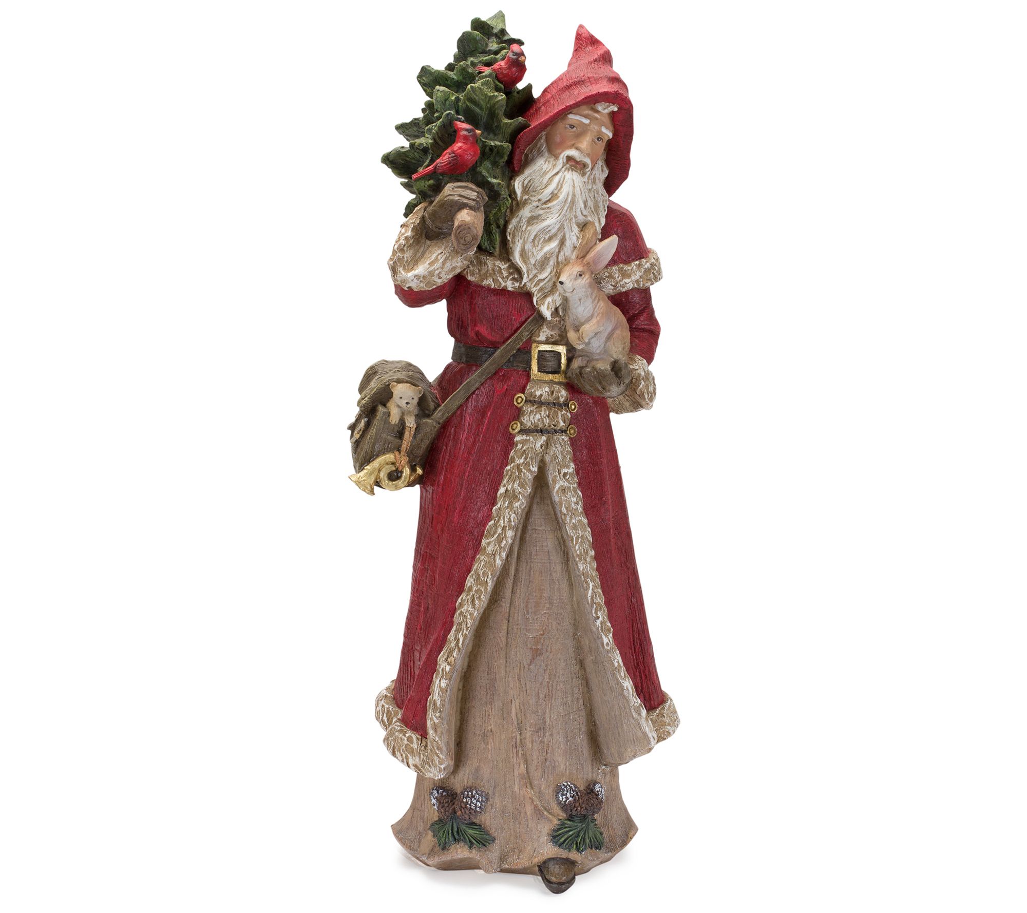 Melrose Rustic Stone Santa Figurine w/Cardinal Bird & Animals