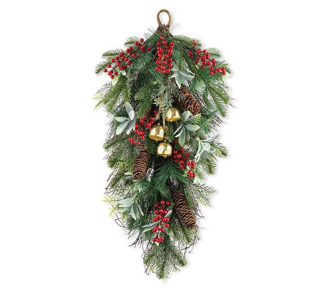 Glitzhome 26"H Berry, Pinecone and Bell TeardroGarland