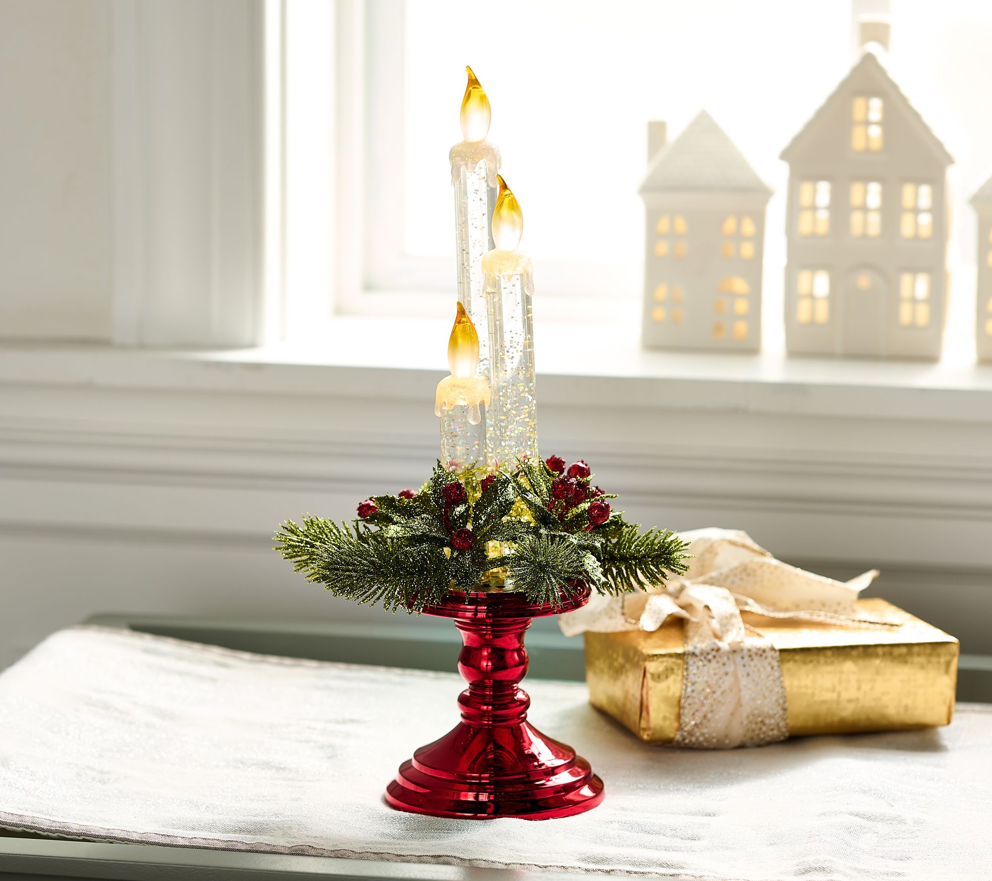 "As Is" Illuminated Glitter Candle Trio on Pedestal