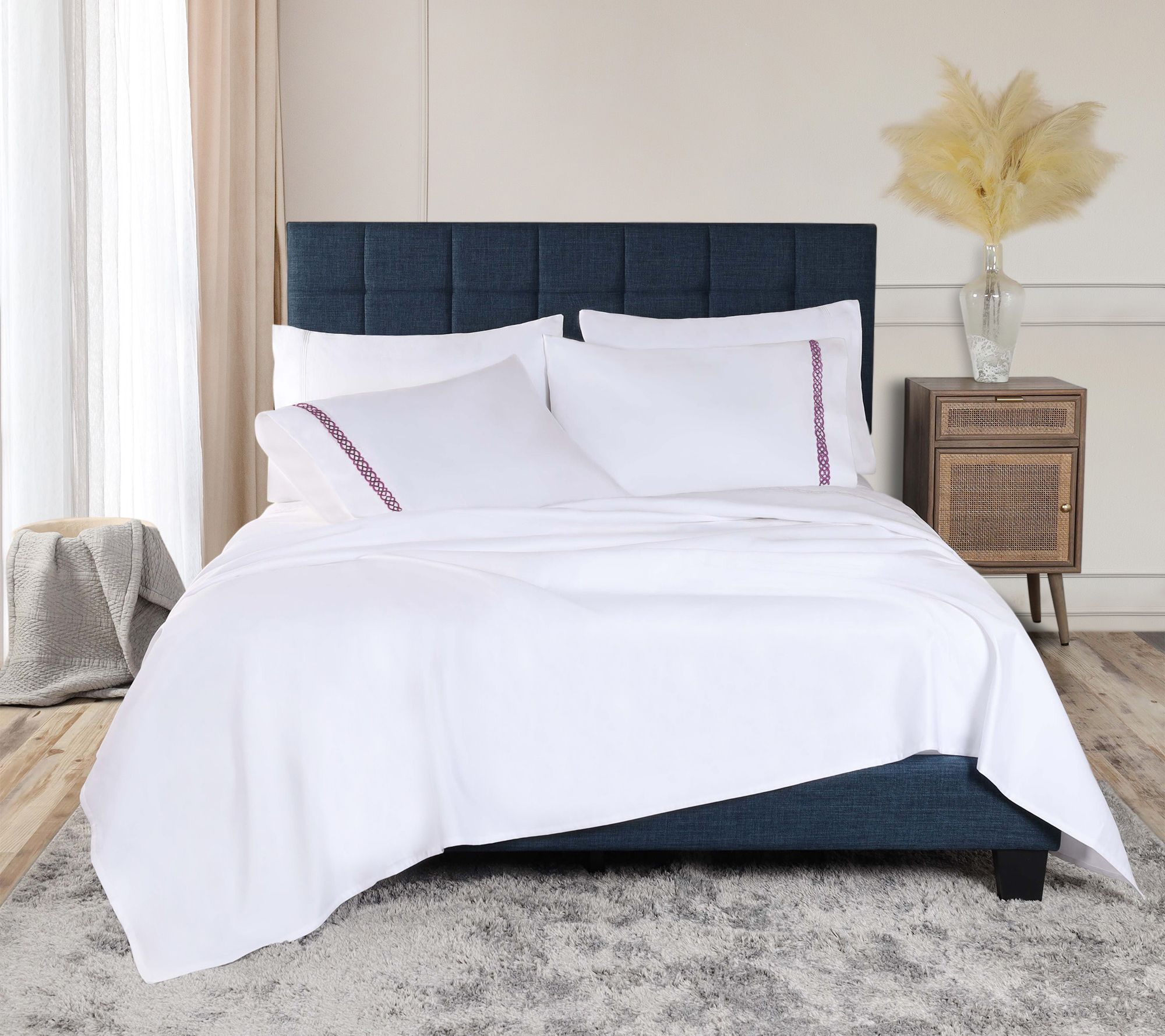 Superior Egyptian Cotton 1000TC Embroidered Sheet Set - Full