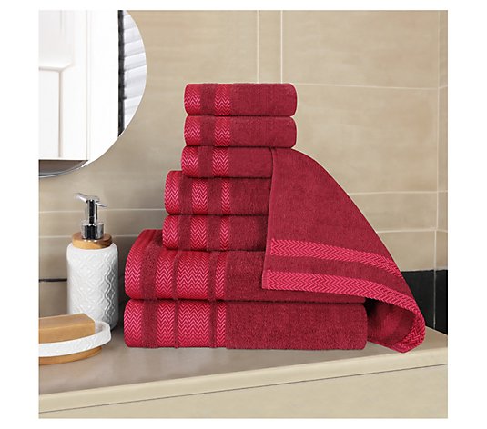 Superior 8pc Zero Twist Cotton Dobby Border Soft Towel Set ,Cranberry