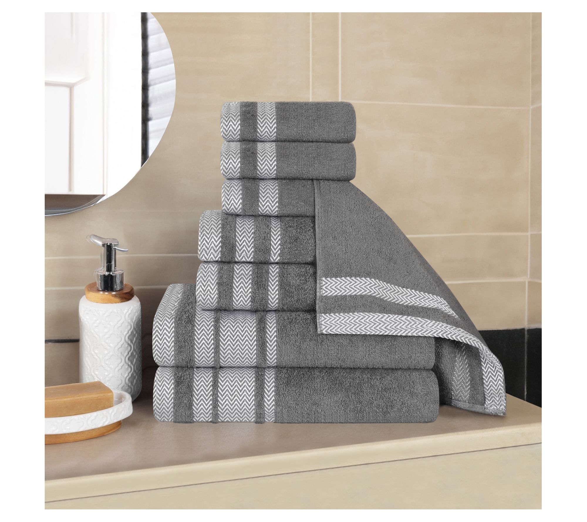 Superior 8pc Zero Twist Cotton Dobby Border Soft Towel Set