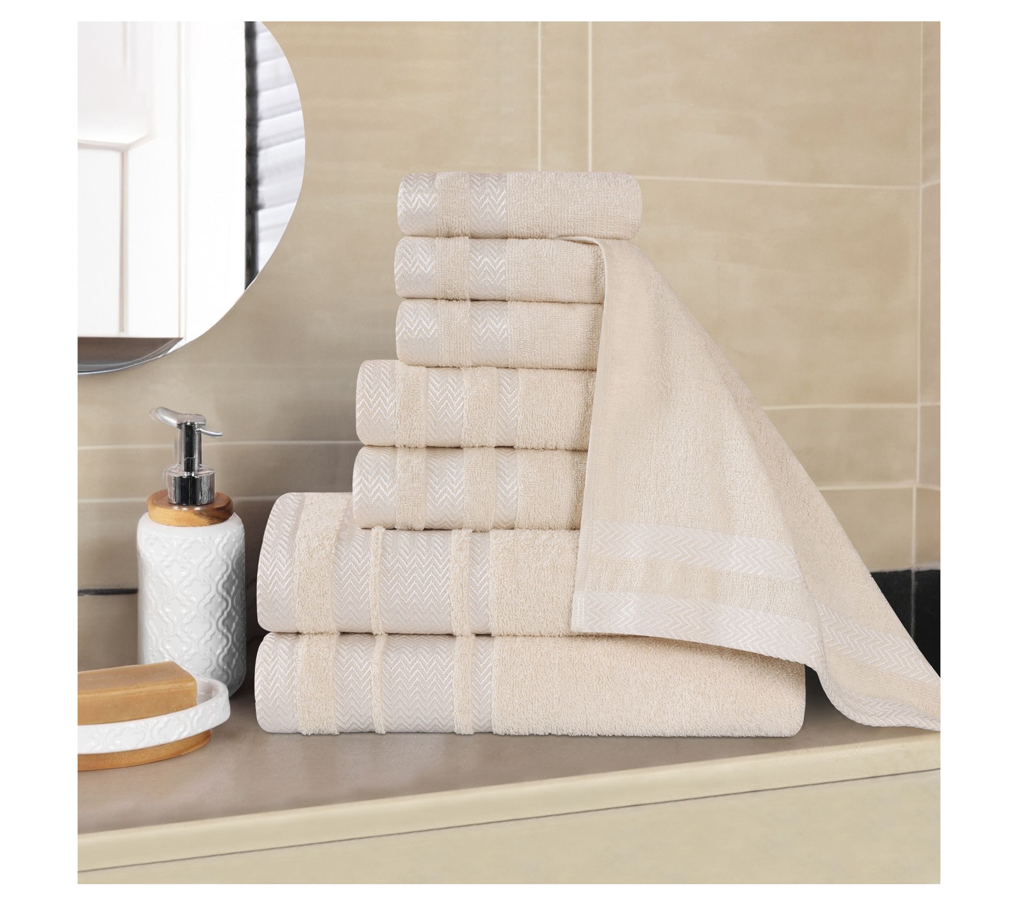 Superior 8pc Zero Twist Cotton Dobby Border Soft Towel Set