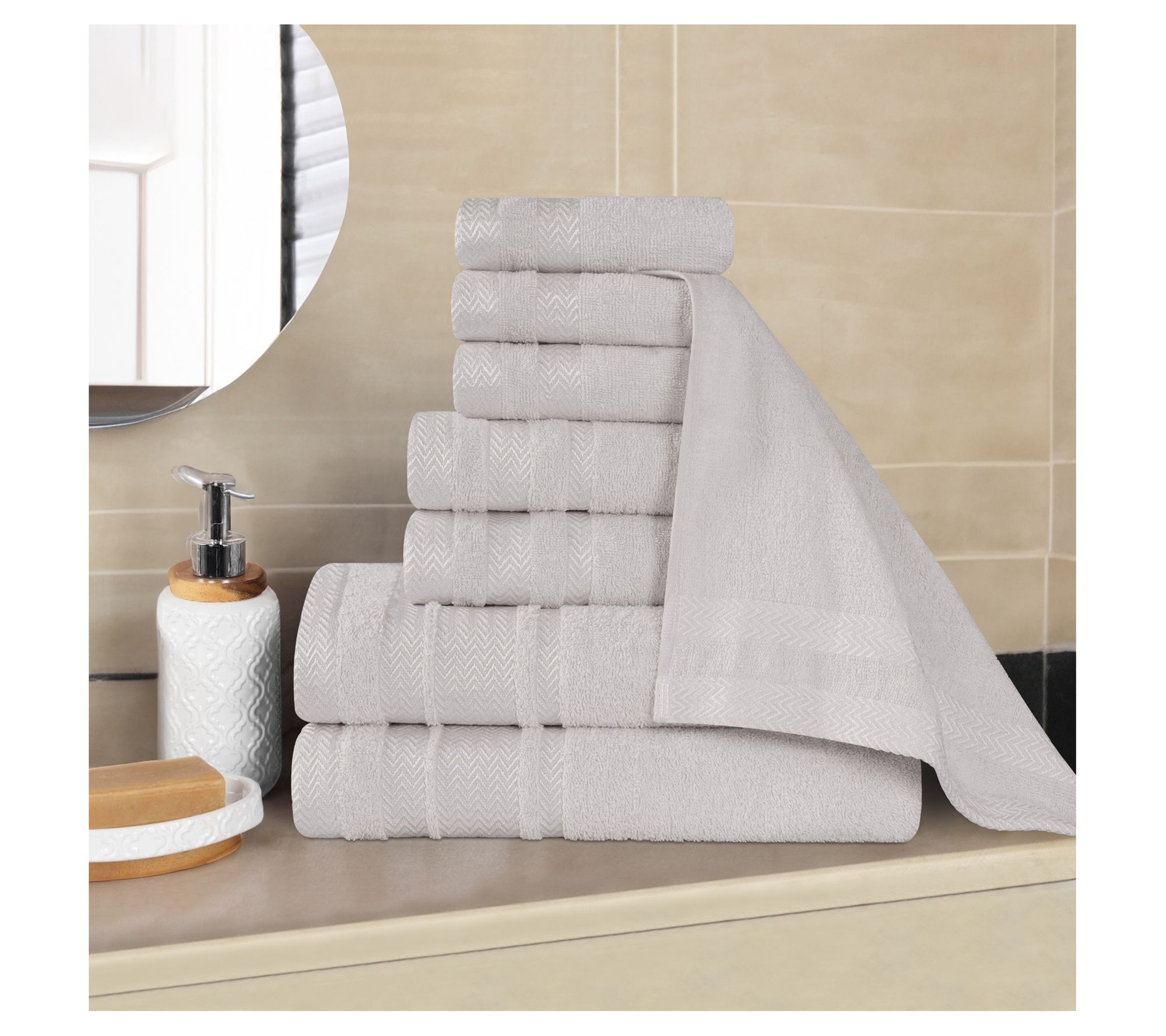 Superior 8pc Zero Twist Cotton Dobby Border Soft Towel Set