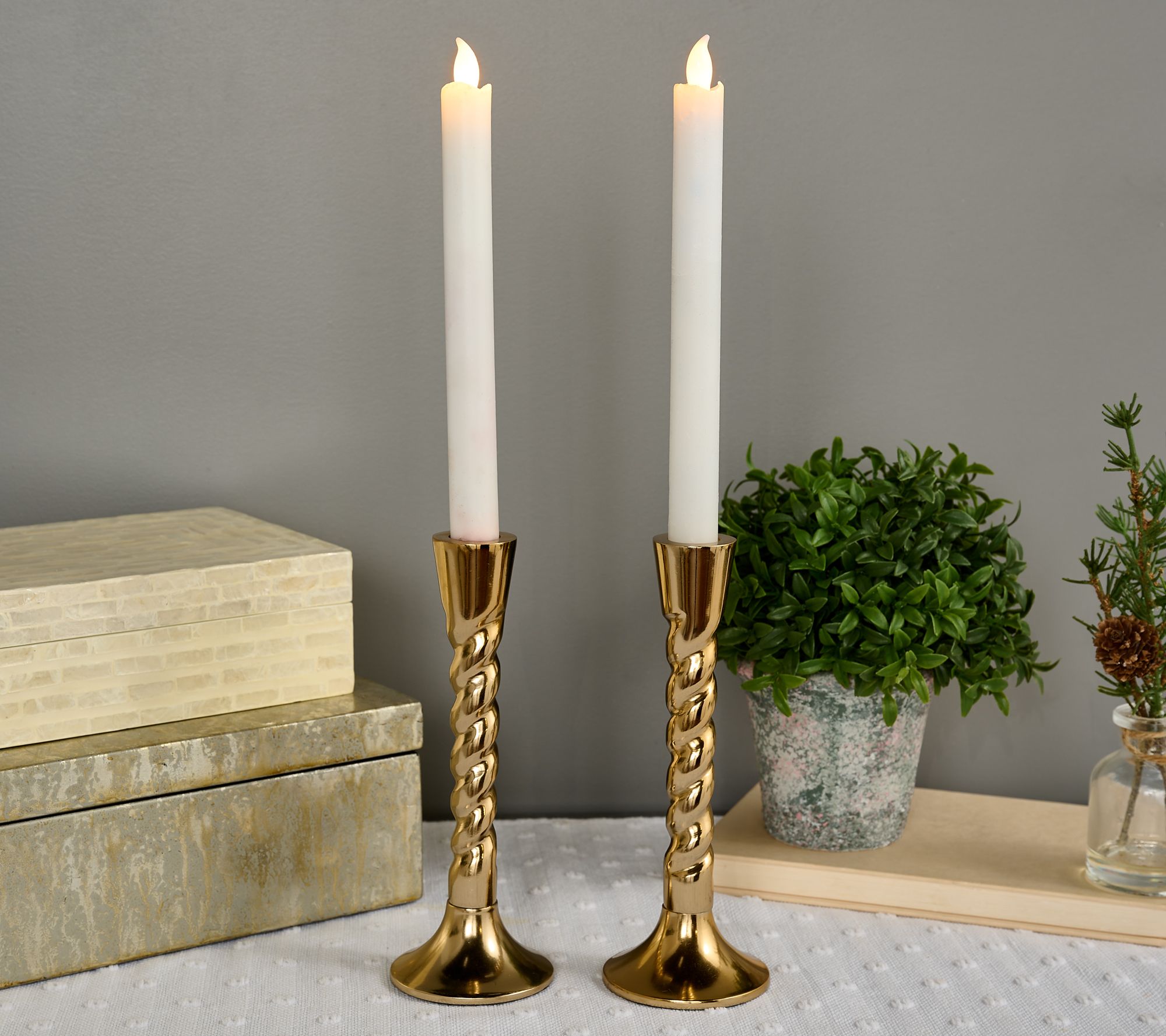 Primrose Hill Set of 2 8" Metallic Twisted Taper Holders