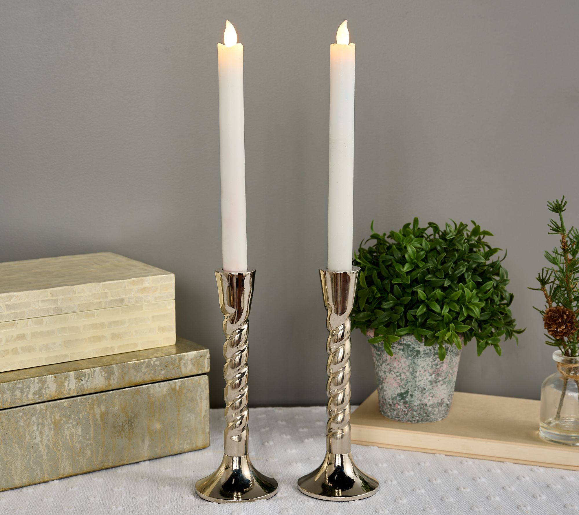 Primrose Hill Set of 2 8" Metallic Twisted Taper Holders