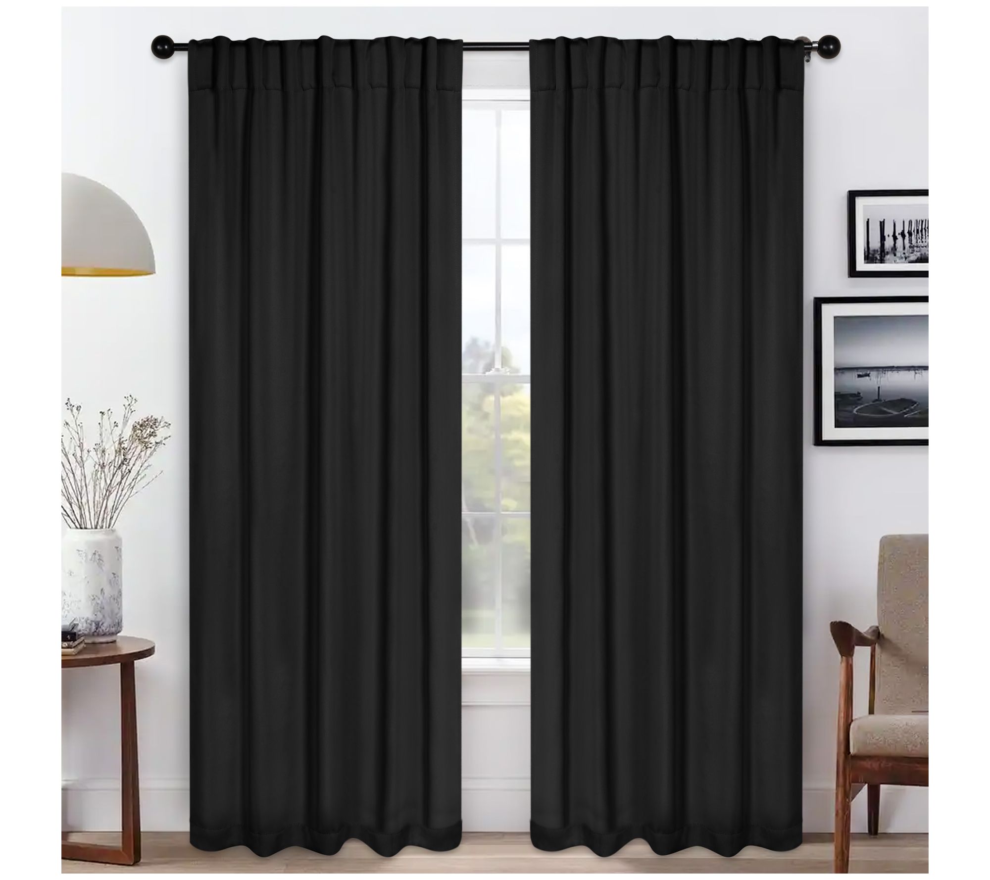 Superior Solid Blackout 2 Piece Back Tab Curtai n Set, 52X84