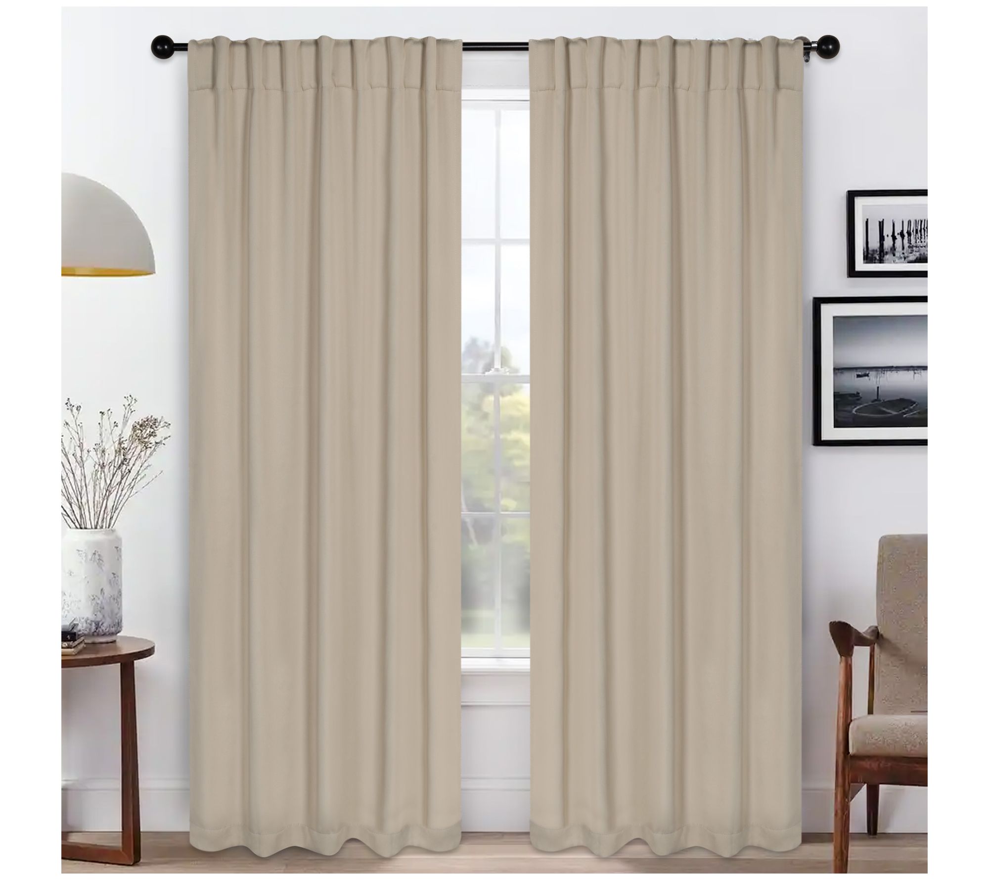 Superior Solid Blackout 2 Piece Back Tab Curtain Set, 52X84
