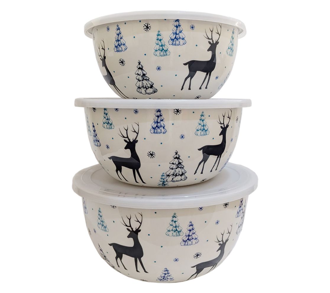 Temp-tations Seasonal Set of 3 Stainless Steel Bowls with Lids