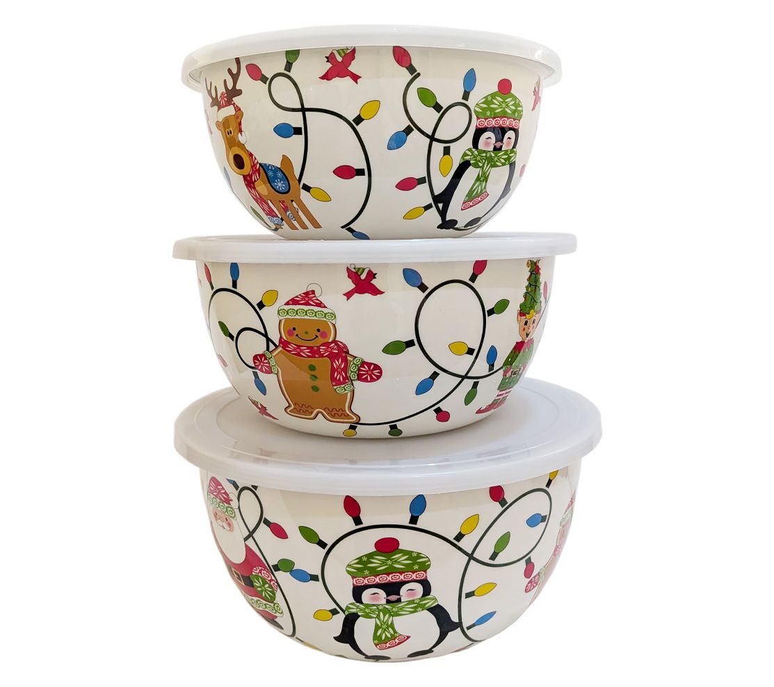 Temp-tations Seasonal Set of 3 Stainless Steel Bowls with Lids