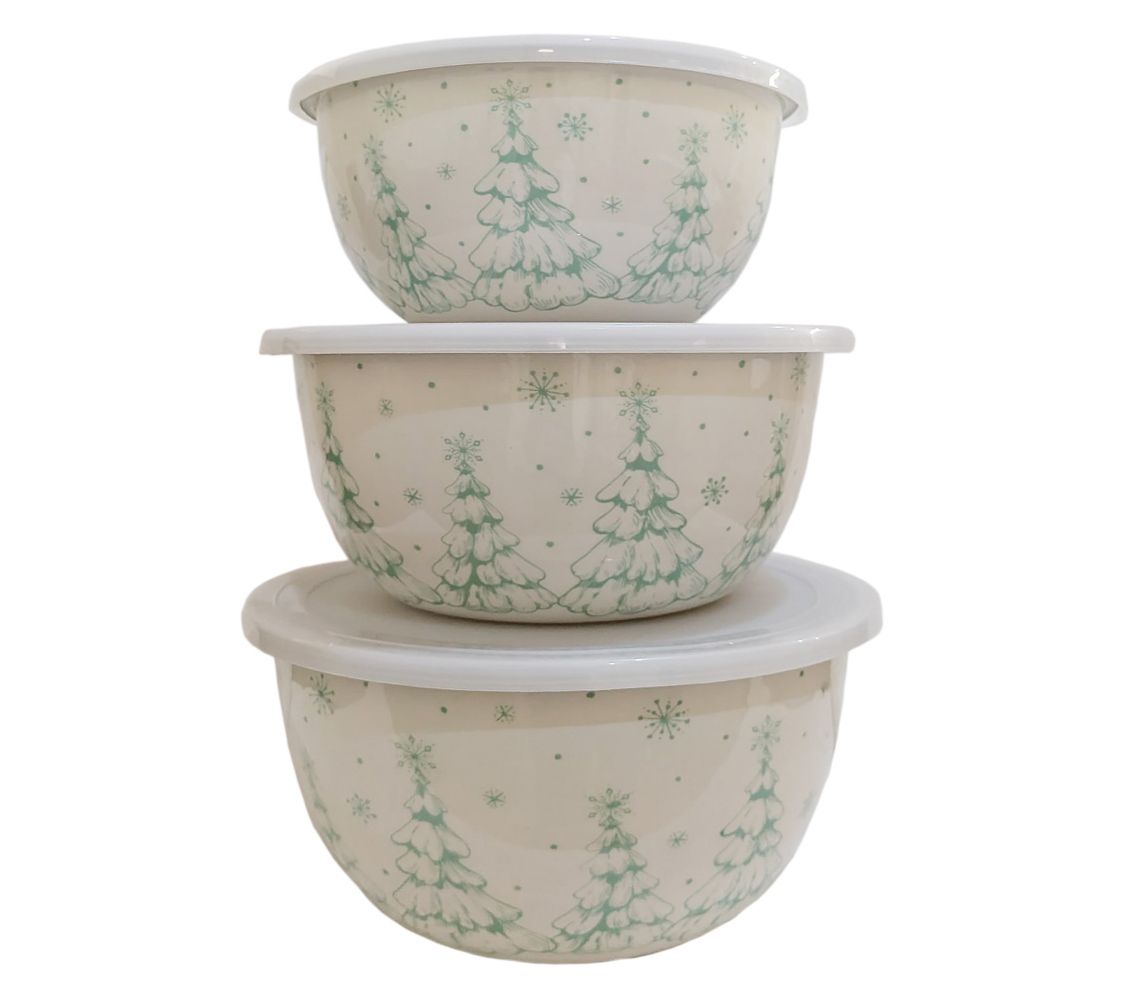 Temp-tations Seasonal Set of 3 Stainless Steel Bowls with Lids