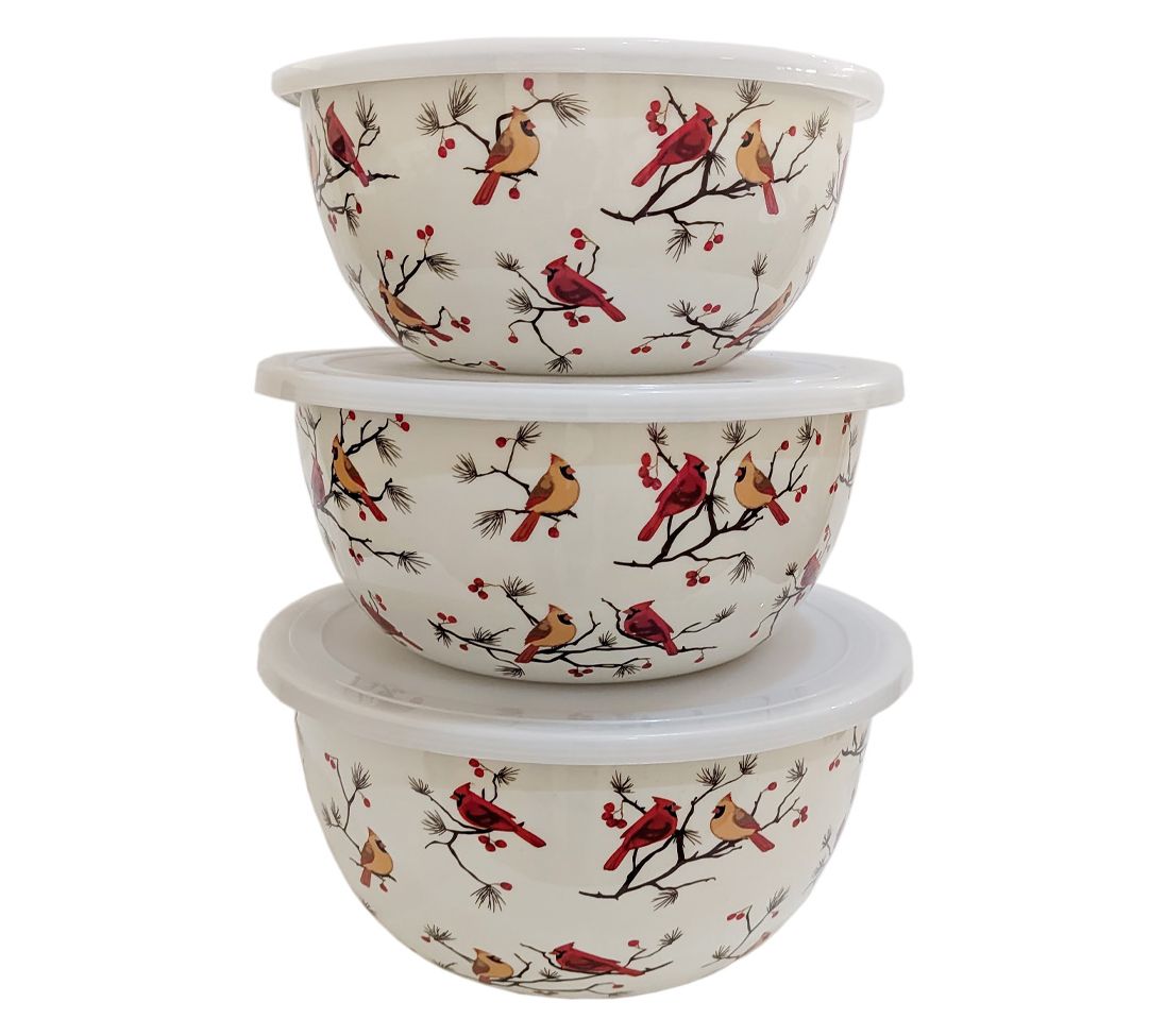 Temp-tations Seasonal Set of 3 Stainless Steel Bowls with Lids