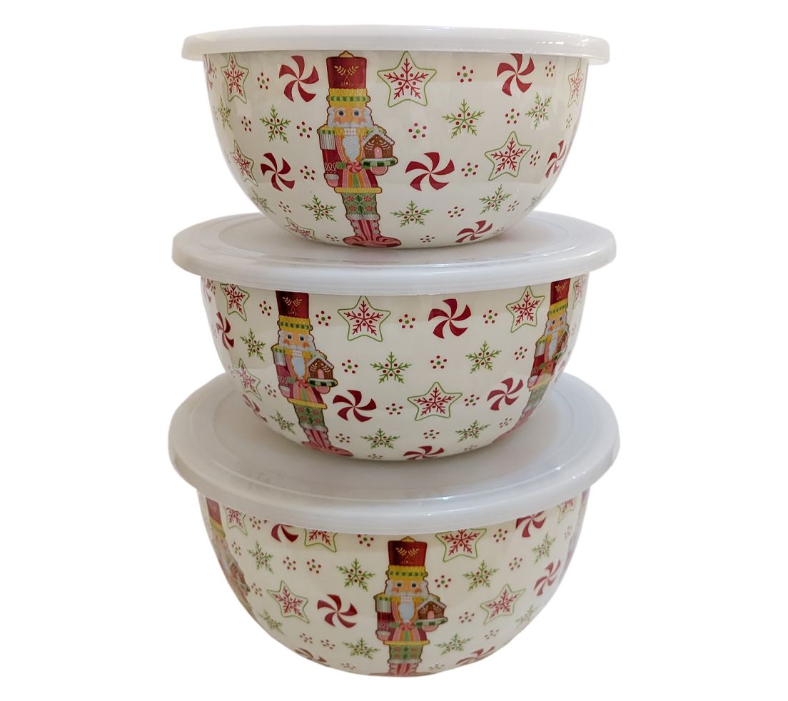 Temp-tations Seasonal Set of 3 Stainless Steel Bowls with Lids
