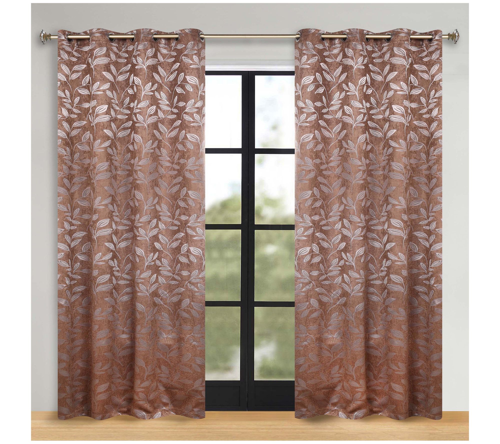 Superior Leaves Room Darkening Blackout Curtains Set, 70x96