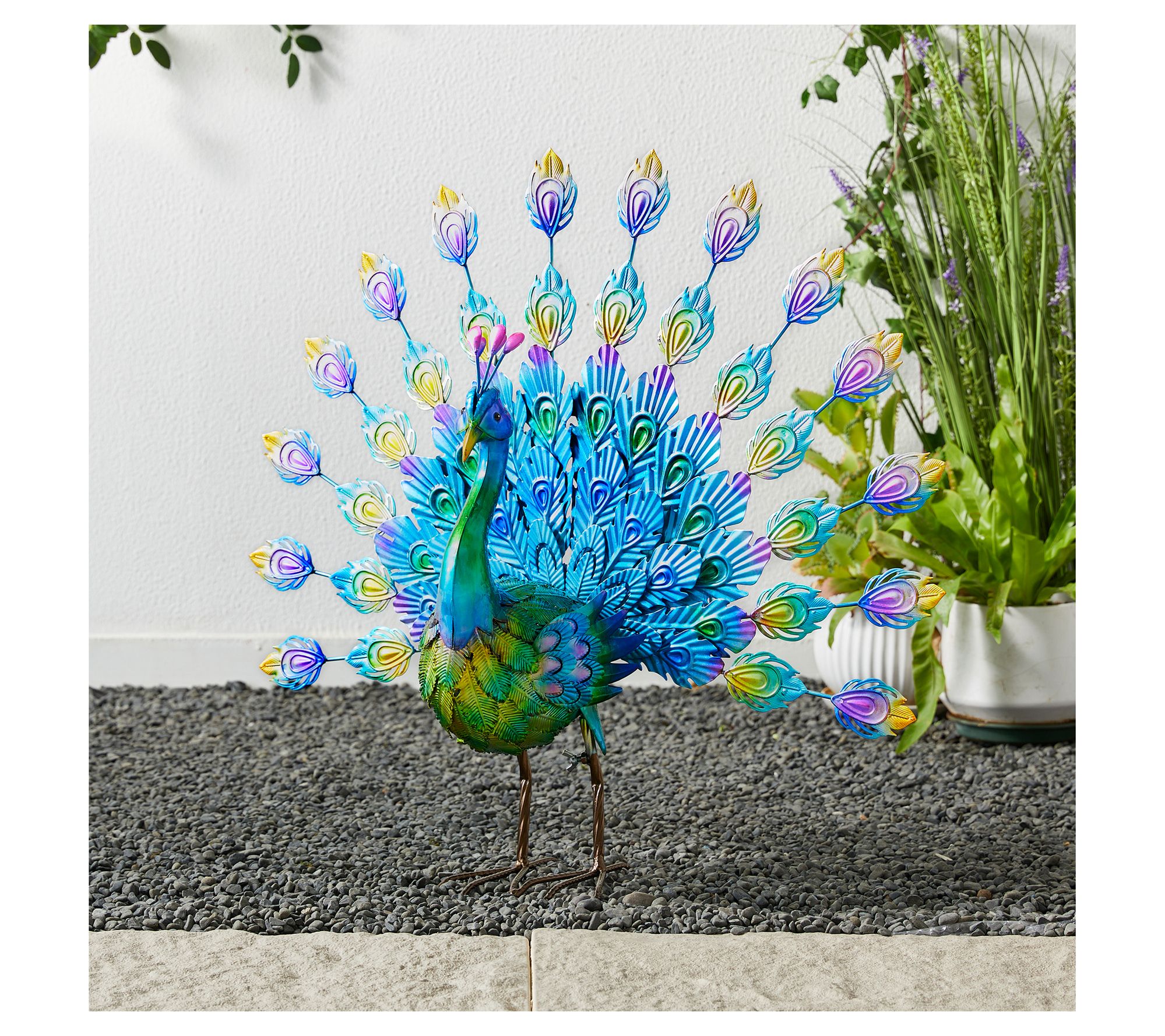 Glitzhome 29"W Peacock Open Tail Garden Statuewith Stakes