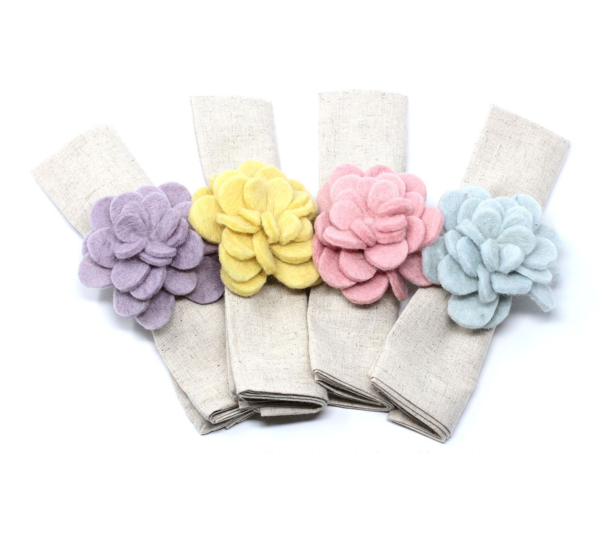 Global Crafts Set of 4 Felt Pastel Zinnia Napki n Rings
