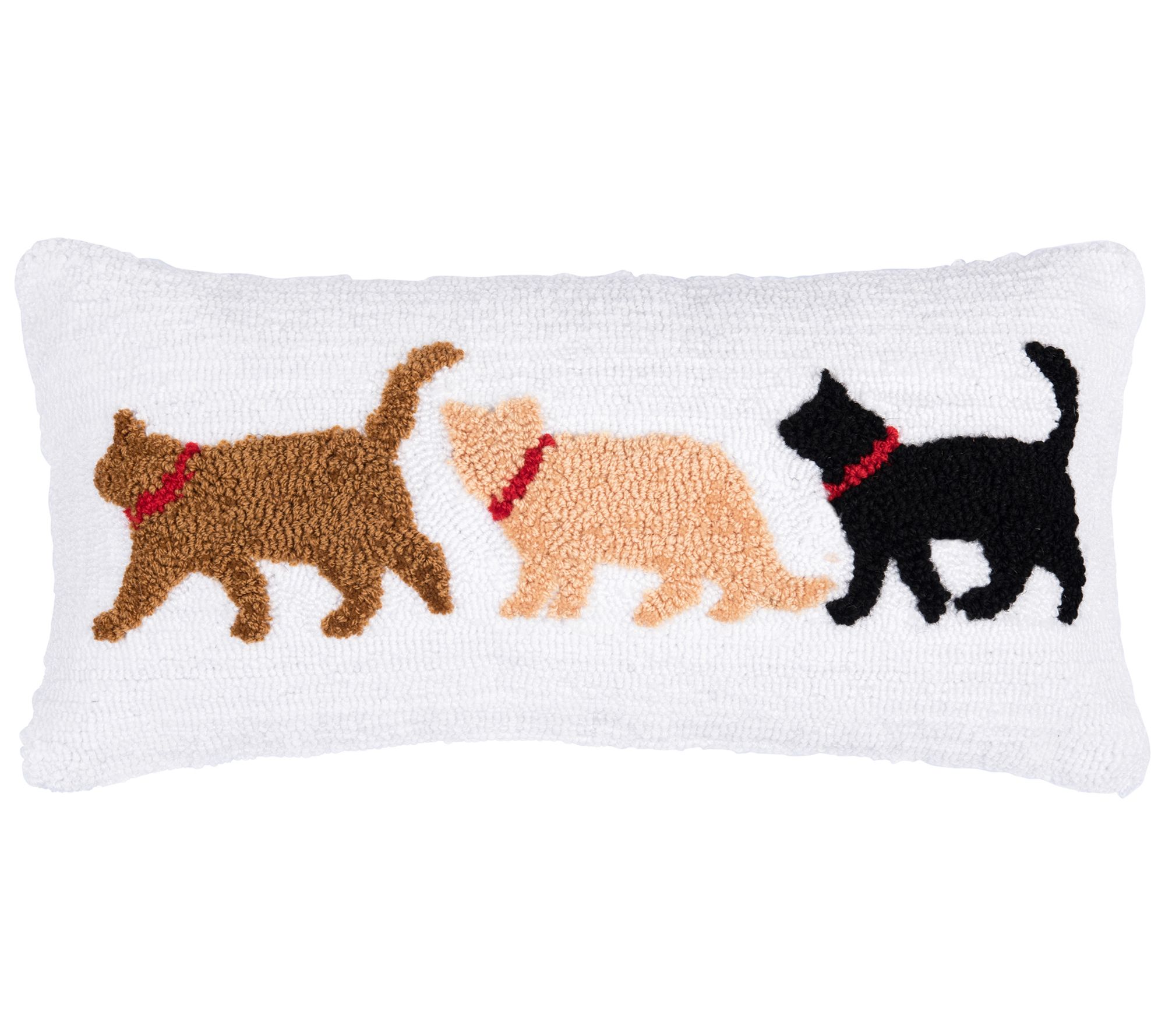 24" x 12" Cat Trio Hooked Throw Pillow by Valerie