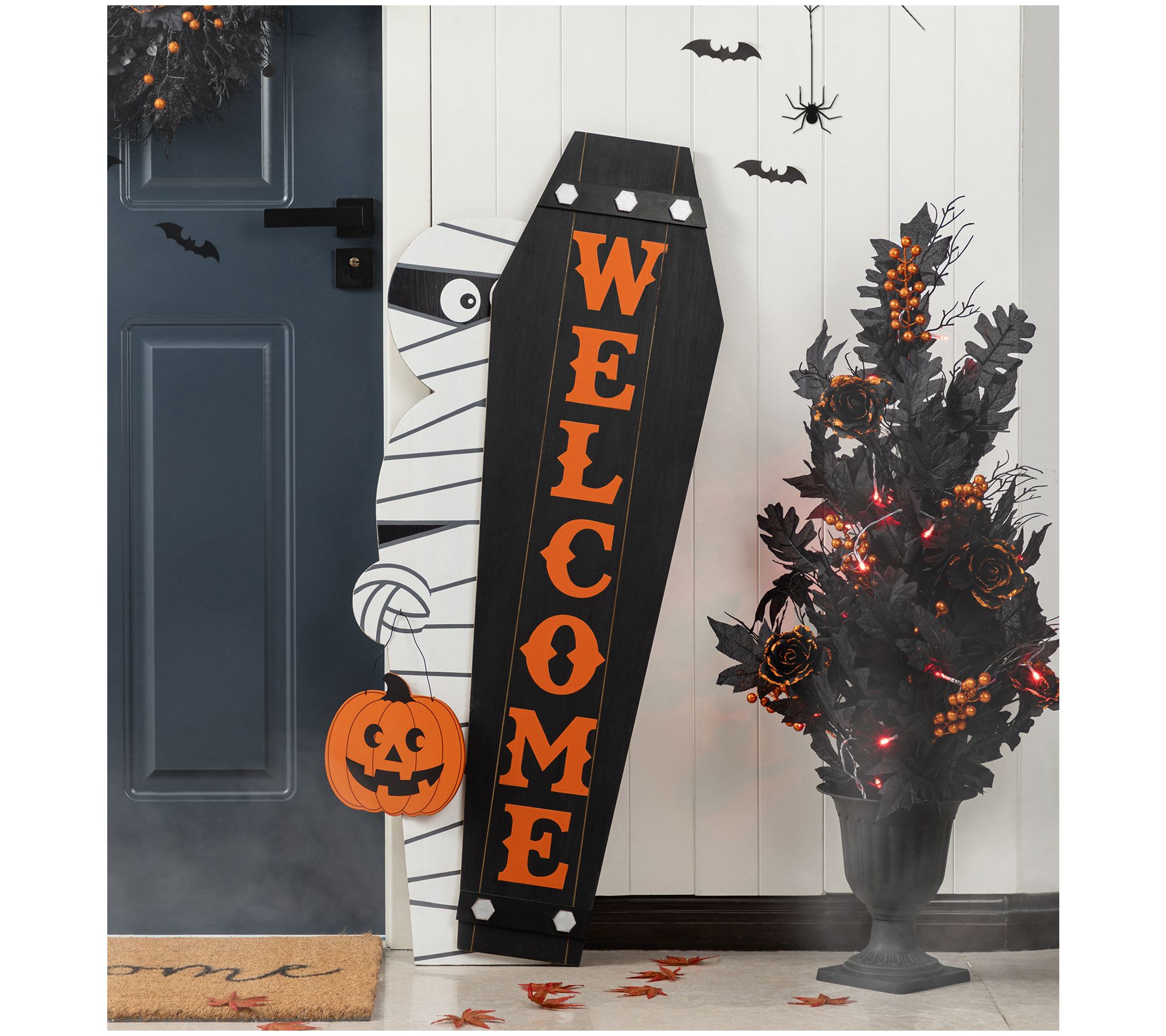 Glitzhome Halloween Mummy and Welcome Coffin Porch Signs S/2