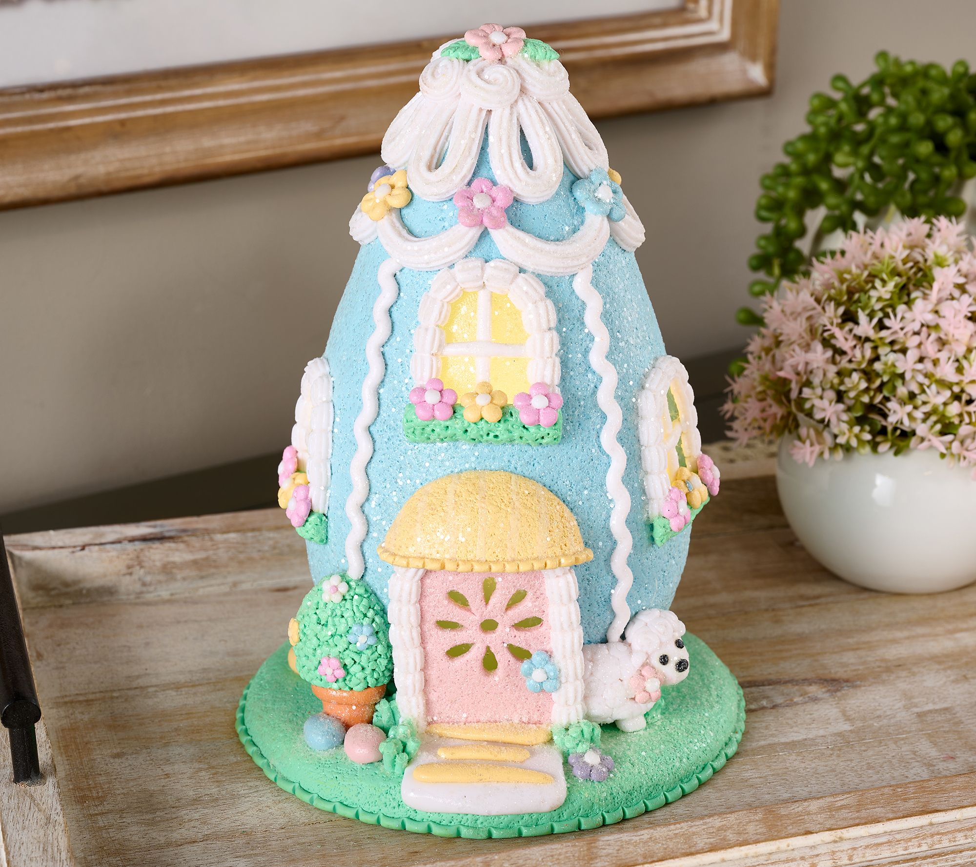 8" Illuminated Easter Egg Cottage by Valerie
