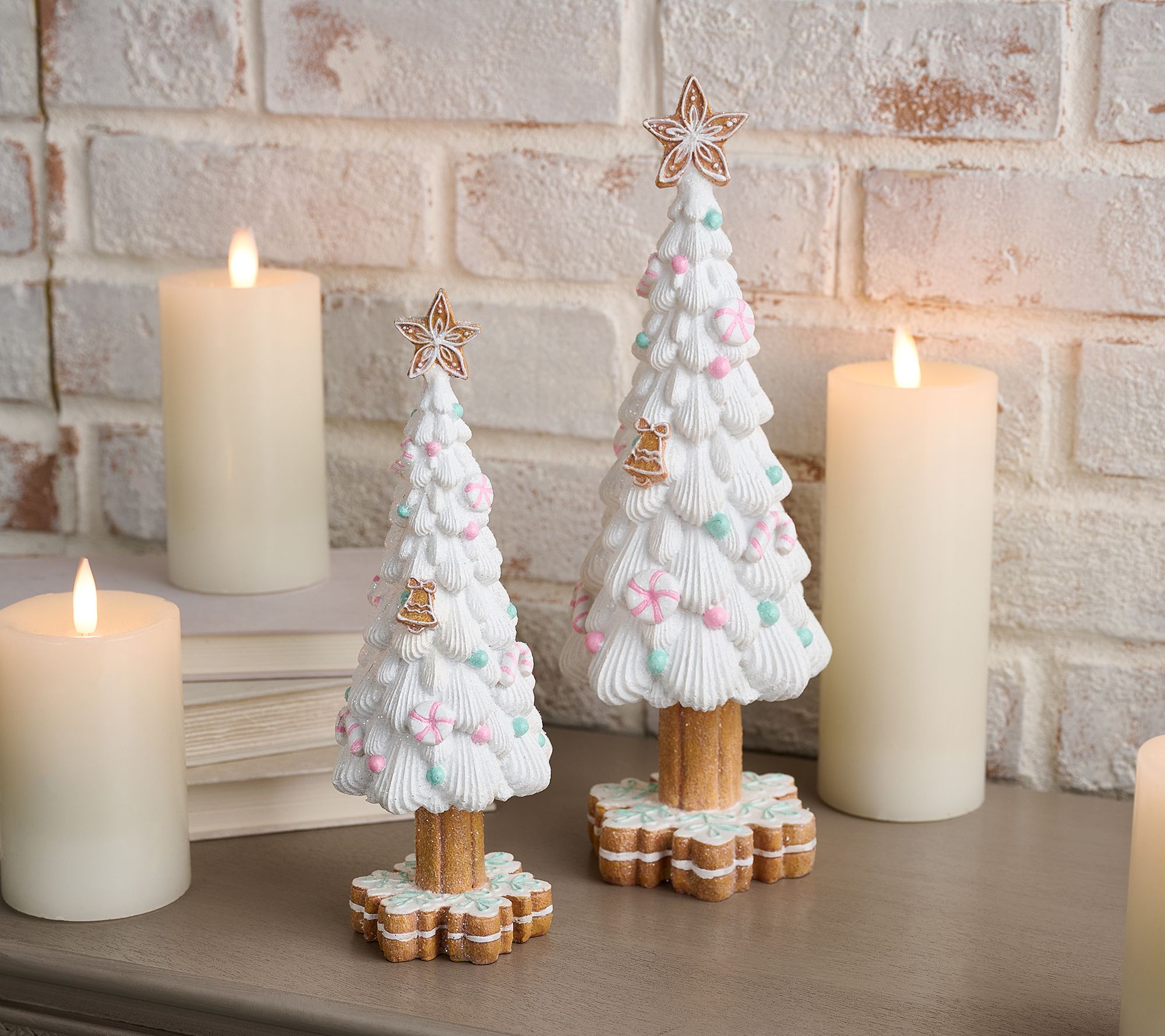 "As Is" Set of 2 Gingerbread and Pepermint Candy Trees by Valerie