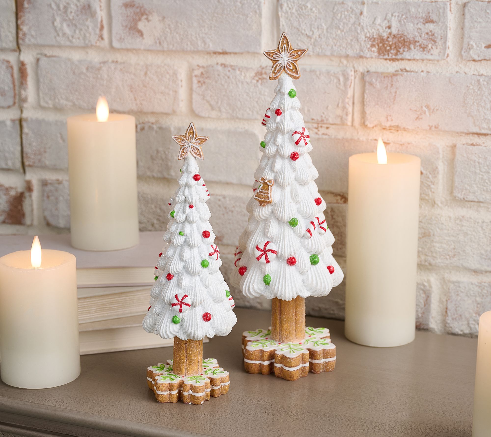 "As Is" Set of 2 Gingerbread and Pepermint Candy Trees by Valerie