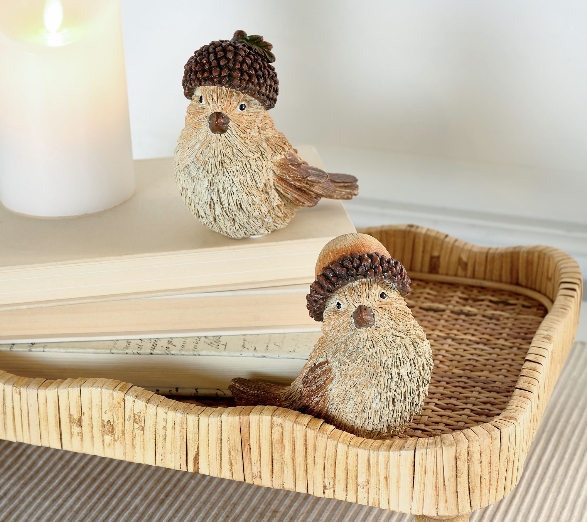 "As Is" Set of 2 Resin Birds with Acorn Hats by Valerie