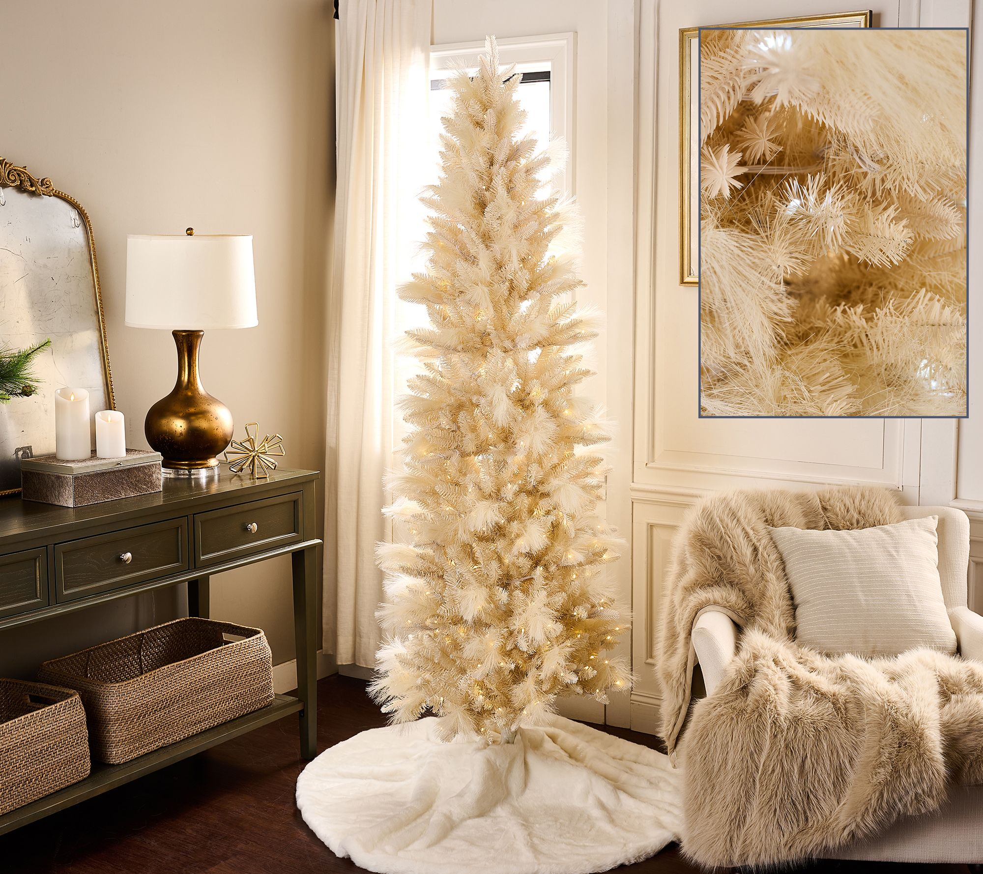 "As Is" 7' Illuminated Slim Tree with Pampas Accents by Kim Gravel