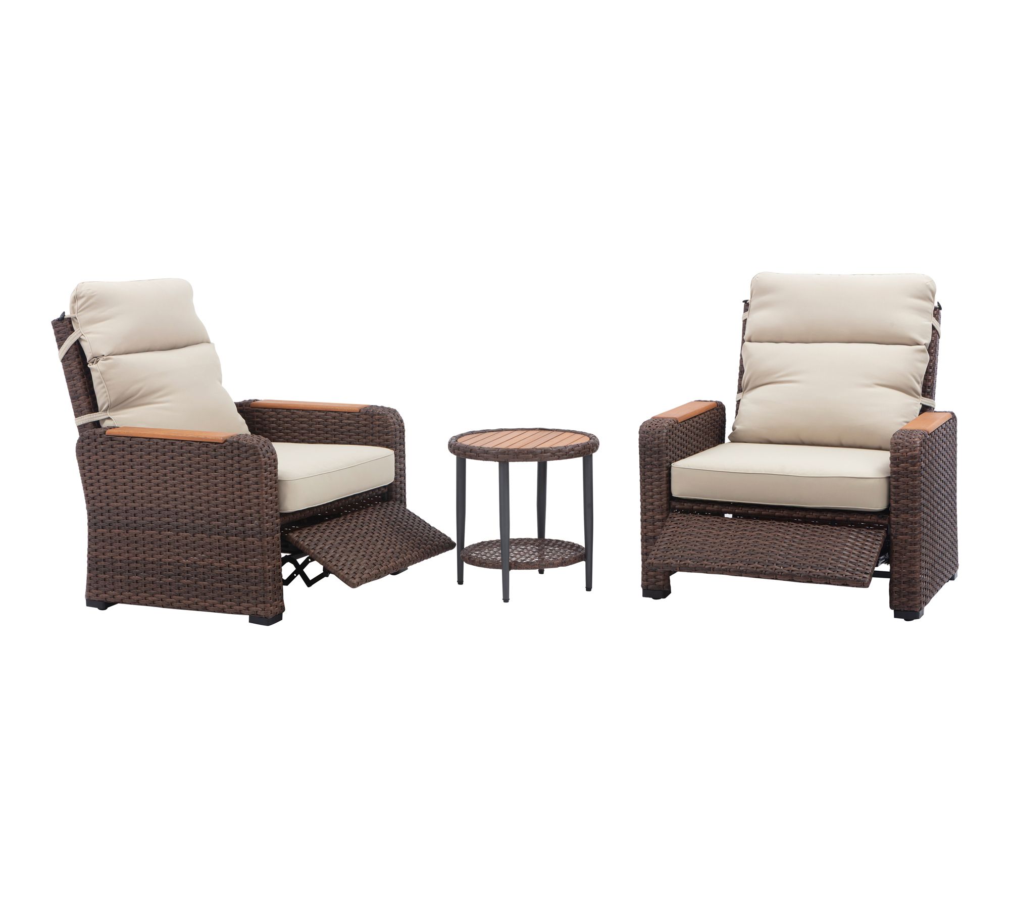 Teamson Home Wicker Frame & Wood Armrests Outdo or Recliner Se