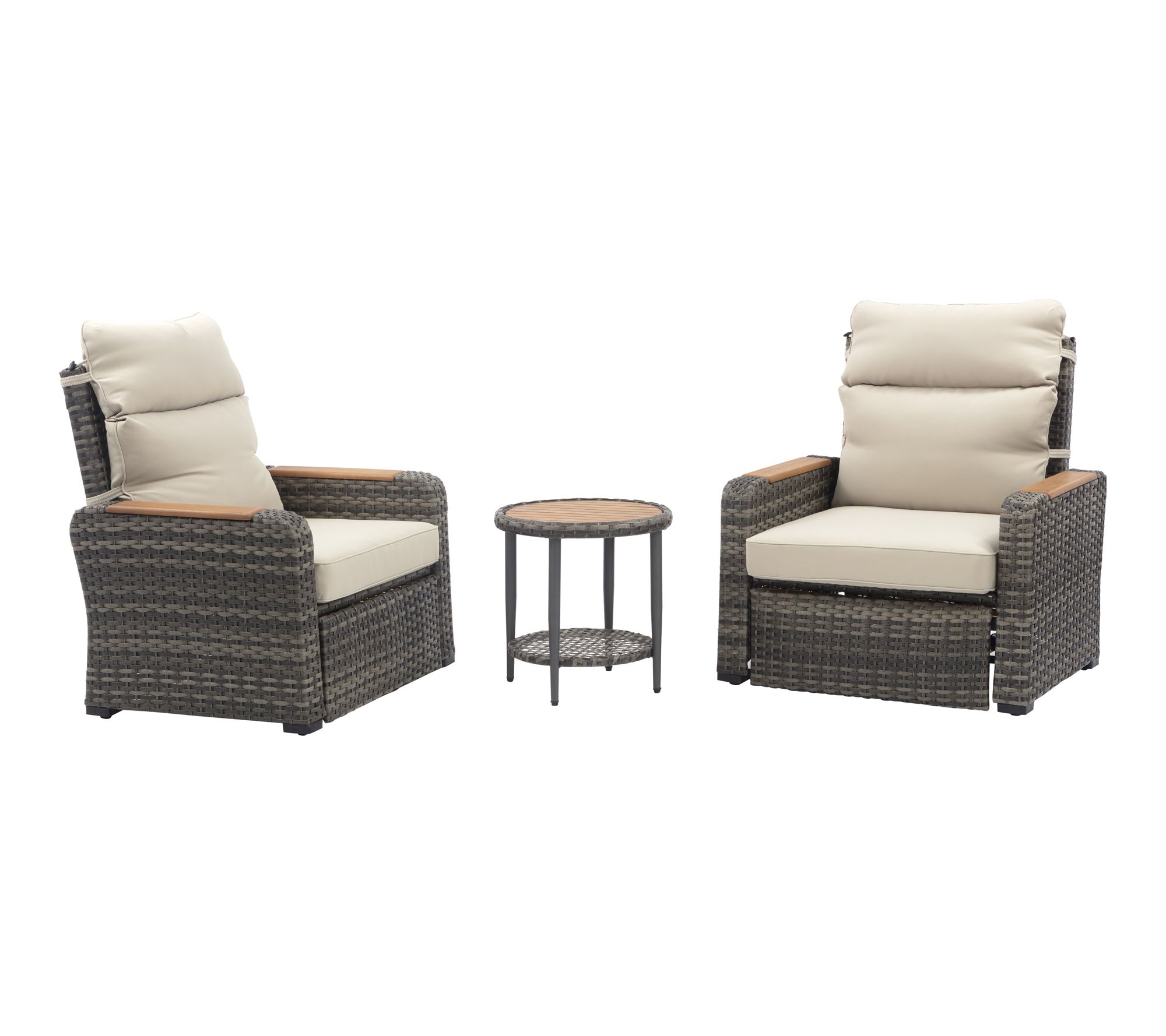 Teamson Home Wicker Frame & Wood Armrests Outdoor Recliner Set